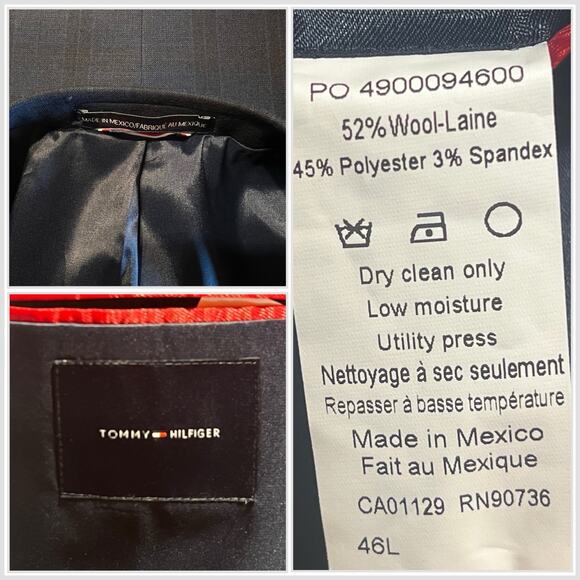 Tommy Hilfiger Mens 46L 38x33 Navy Royal Cobalt Blue Plaid Suit - Picture 16 of 16